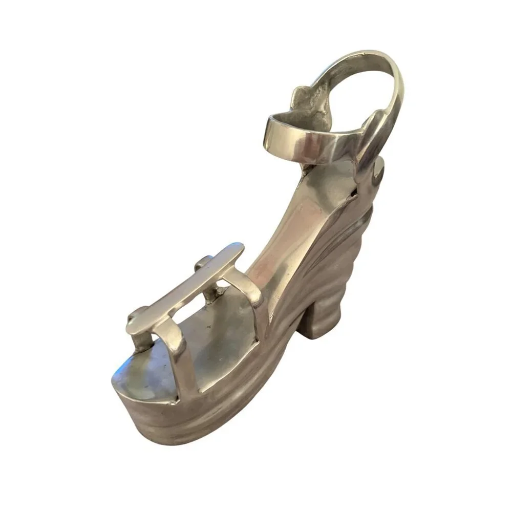 Carmen Lunares Aluminum Platform Shoe Bookend Sculpture Handmade Hand-finished